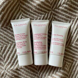 SET 3 Clarins Body Cream 30 ml, Body Lotion 30 ml & Body Scrub 30 ml